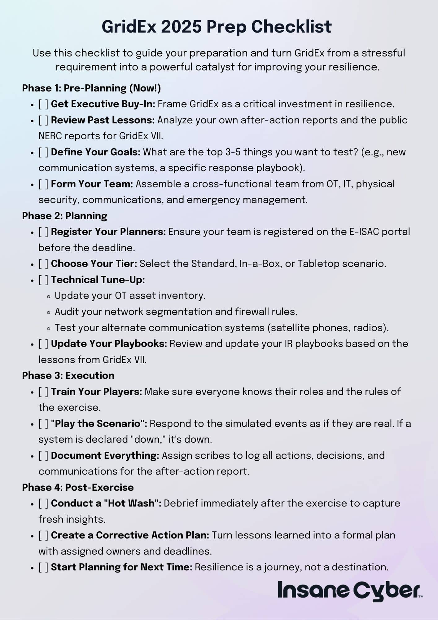 gridex checklist